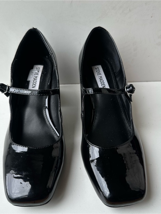 Steve Madden Shoes - Steve Madden Black Patent Mary Jane Heels Womens Size 9M Block Heel Square Toe